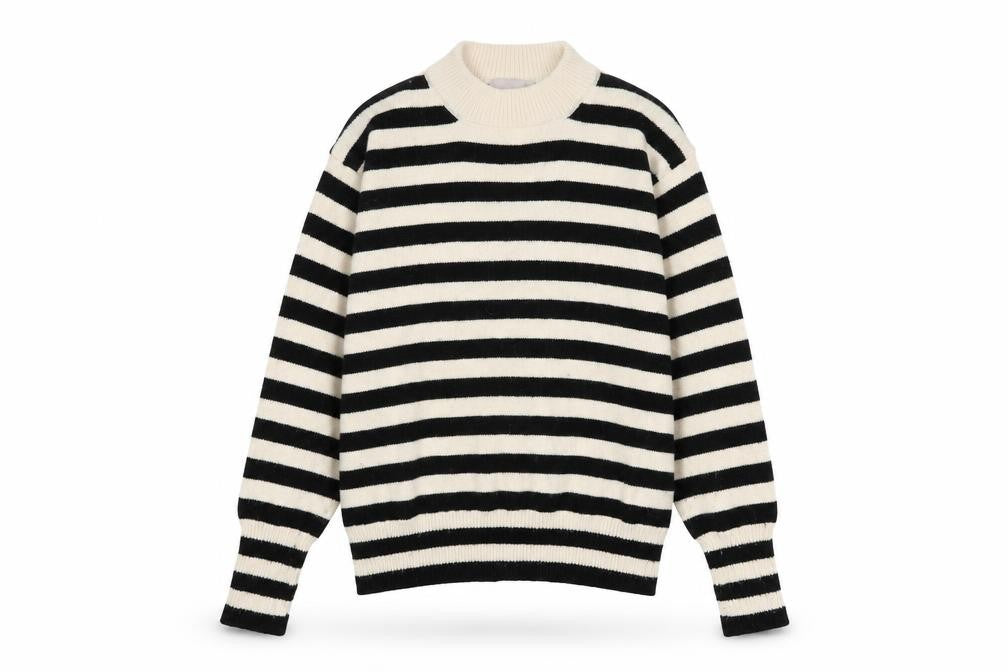 H&M Women's Black Striped Crew Neck Wool Blend Jumper Size S