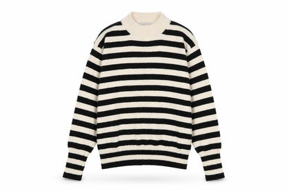 H&M Women's Black Striped Crew Neck Wool Blend Jumper Size S