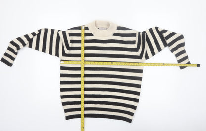 H&M Women's Black Striped Crew Neck Wool Blend Jumper Size S