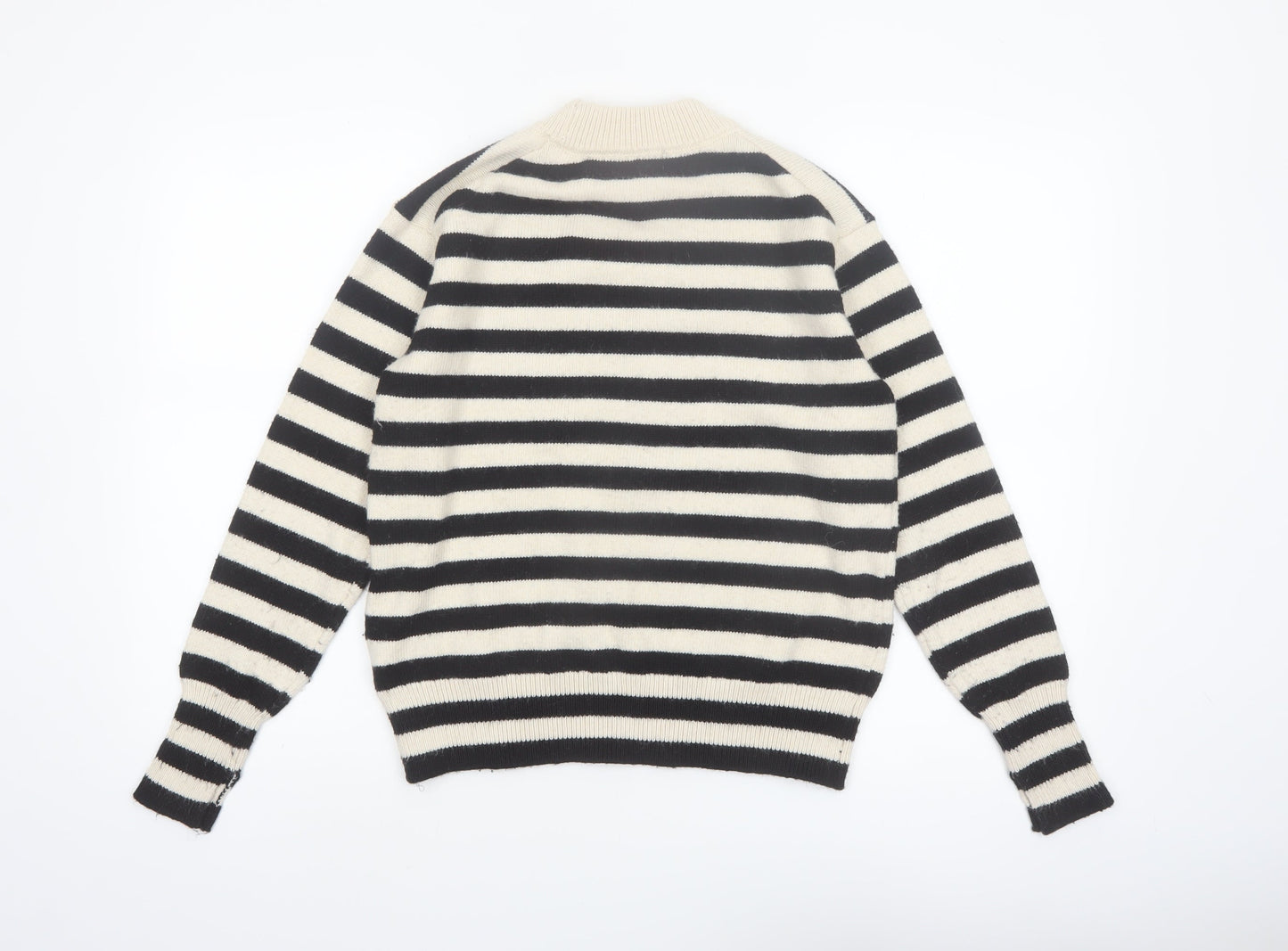 H&M Women's Black Striped Crew Neck Wool Blend Jumper Size S