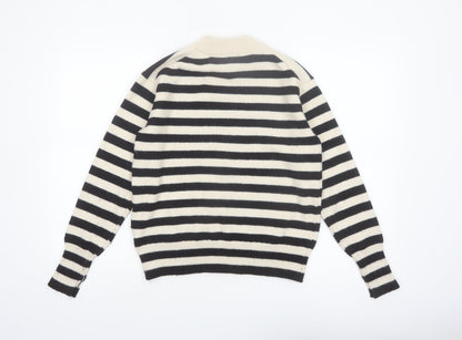 H&M Women's Black Striped Crew Neck Wool Blend Jumper Size S