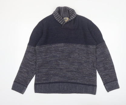 North Coast Men’s Blue Roll Neck Wool Blend Chunky Knit Pullover Jumper M