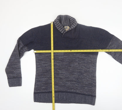 North Coast Men’s Blue Roll Neck Wool Blend Chunky Knit Pullover Jumper M