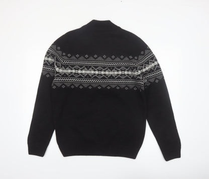 Cellini Men's Black Fair Isle Wool Blend 1/2 Zip Jumper M