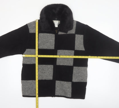 Lisa International Womens Black Wool Full Zip Collared Jumper L