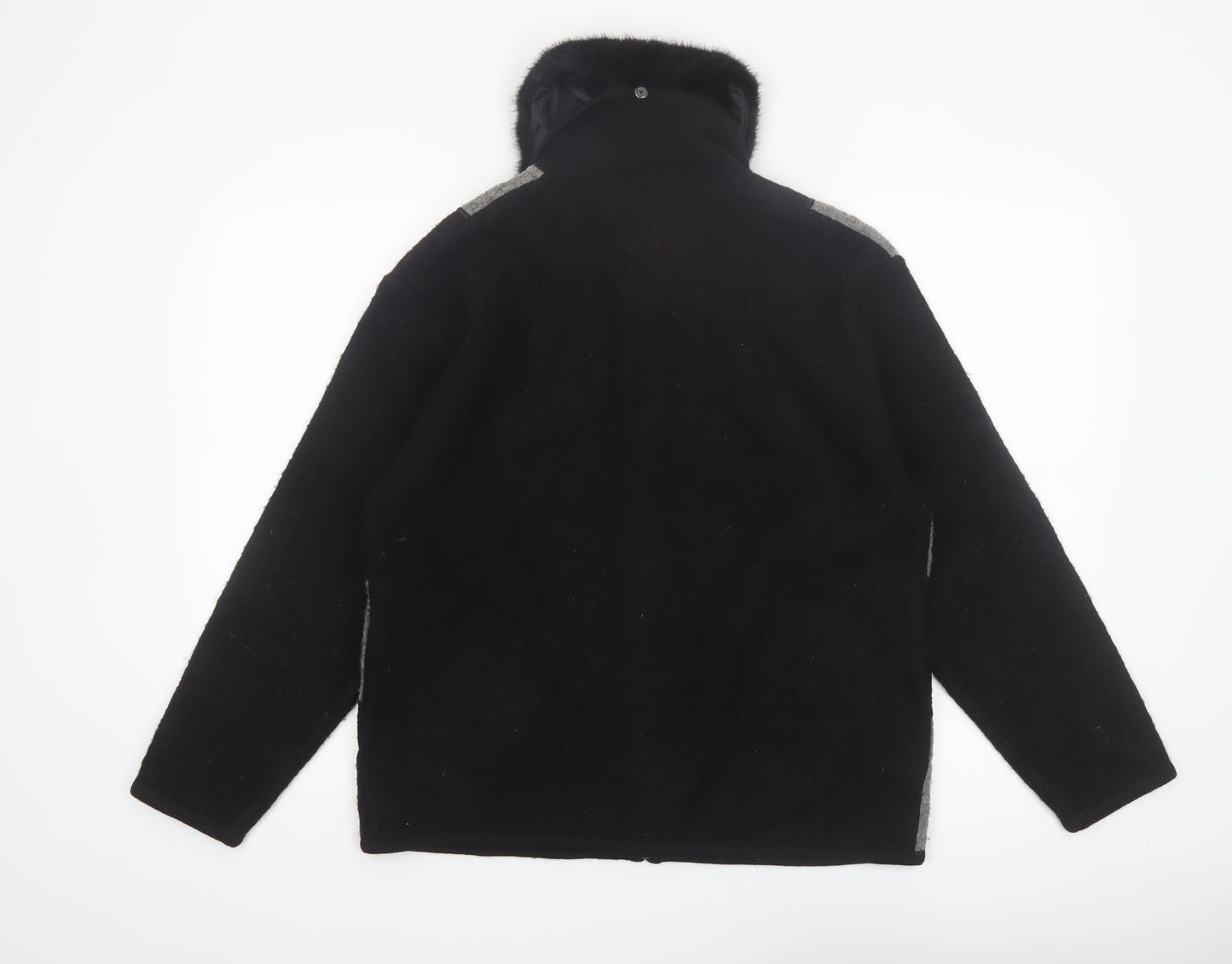 Lisa International Womens Black Wool Full Zip Collared Jumper L