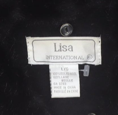 Lisa International Womens Black Wool Full Zip Collared Jumper L