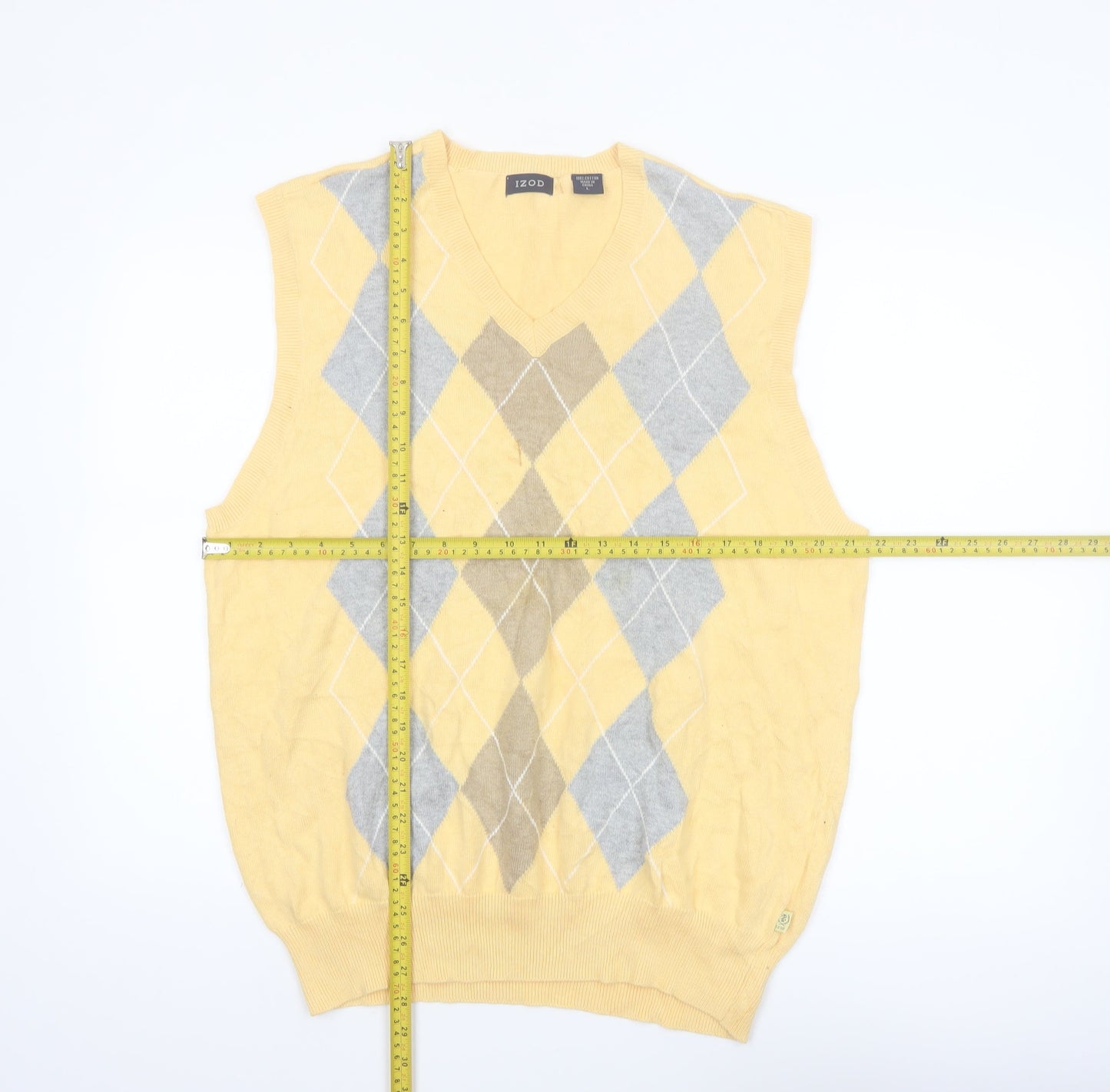 IZOD Men's Yellow Argyle Cotton Golf Vest Jumper Size L