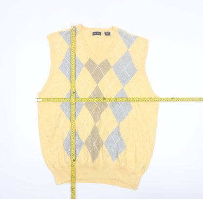 IZOD Men's Yellow Argyle Cotton Golf Vest Jumper Size L