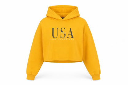 H&M Divided Women's Yellow USA Cropped Hoodie XS Cotton