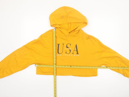 H&M Divided Women's Yellow USA Cropped Hoodie XS Cotton