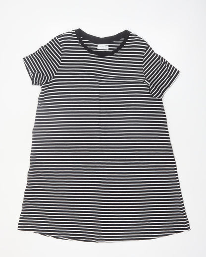 Papaya Womens Black White Stripe Cotton T-Shirt Dress Size 14