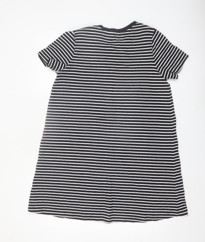 Papaya Womens Black White Stripe Cotton T-Shirt Dress Size 14