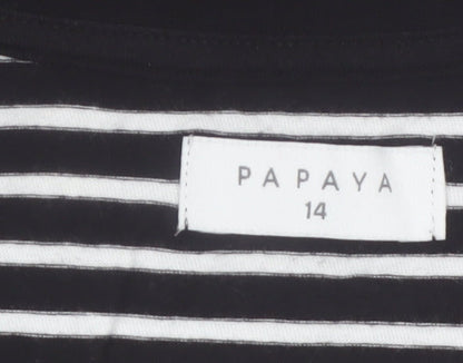 Papaya Womens Black White Stripe Cotton T-Shirt Dress Size 14