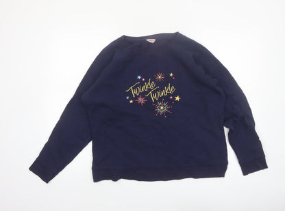 Cath Kidston Women's Navy Blue Pullover Sweatshirt L Twinkle Embroidered Cotton