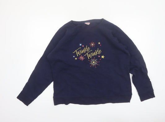 Cath Kidston Women's Navy Blue Pullover Sweatshirt L Twinkle Embroidered Cotton