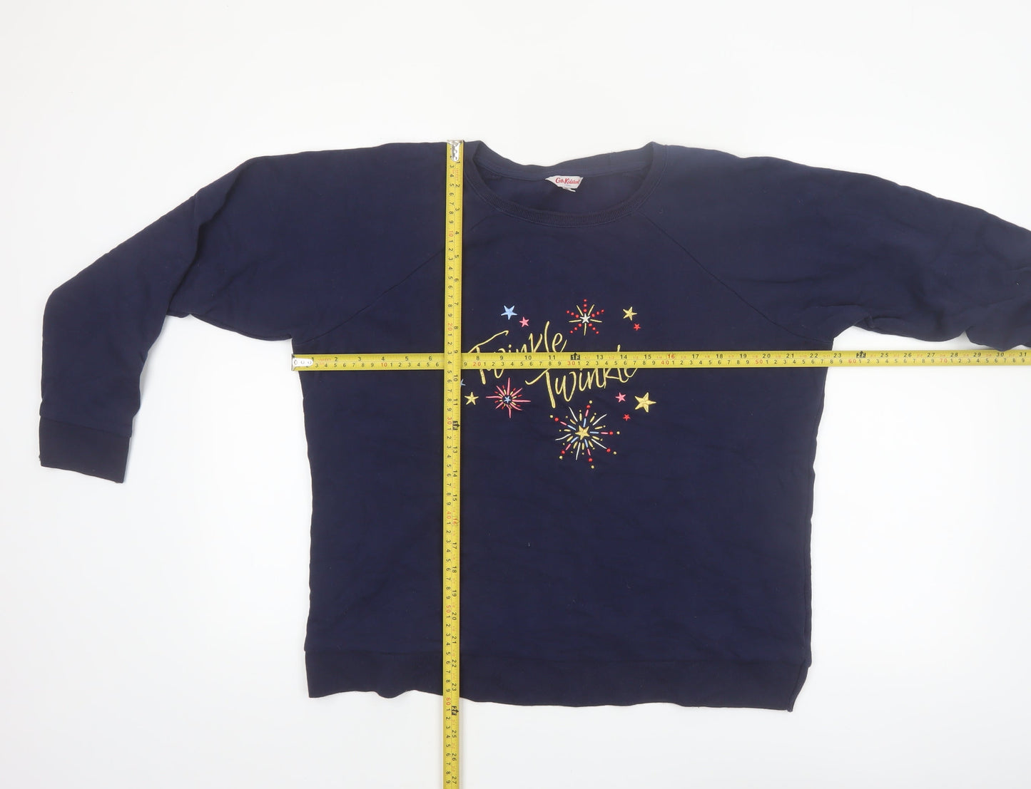 Cath Kidston Women's Navy Blue Pullover Sweatshirt L Twinkle Embroidered Cotton