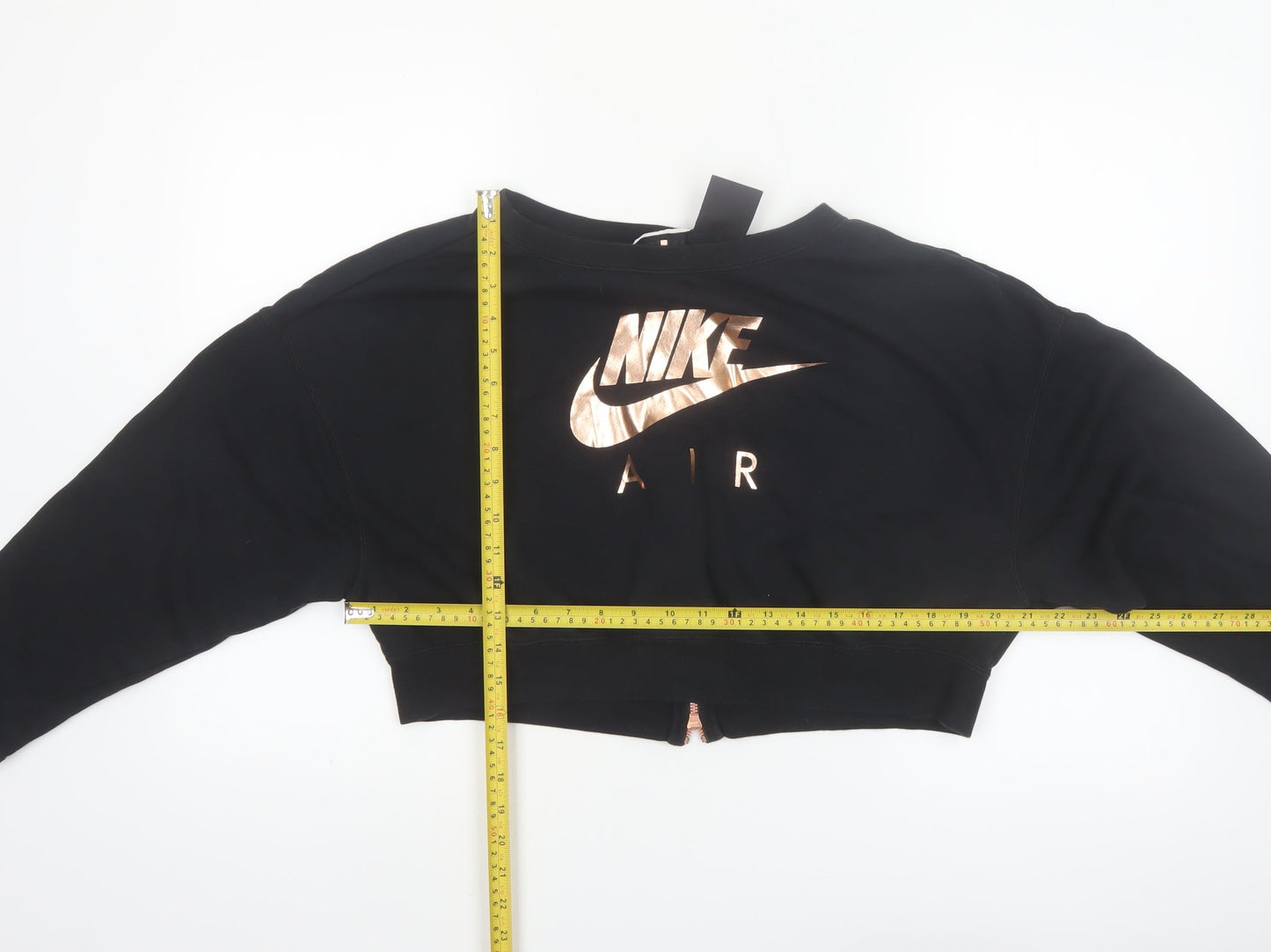 Nike Air Women's Black Cropped Sweatshirt M Full Zip Metallic Logo