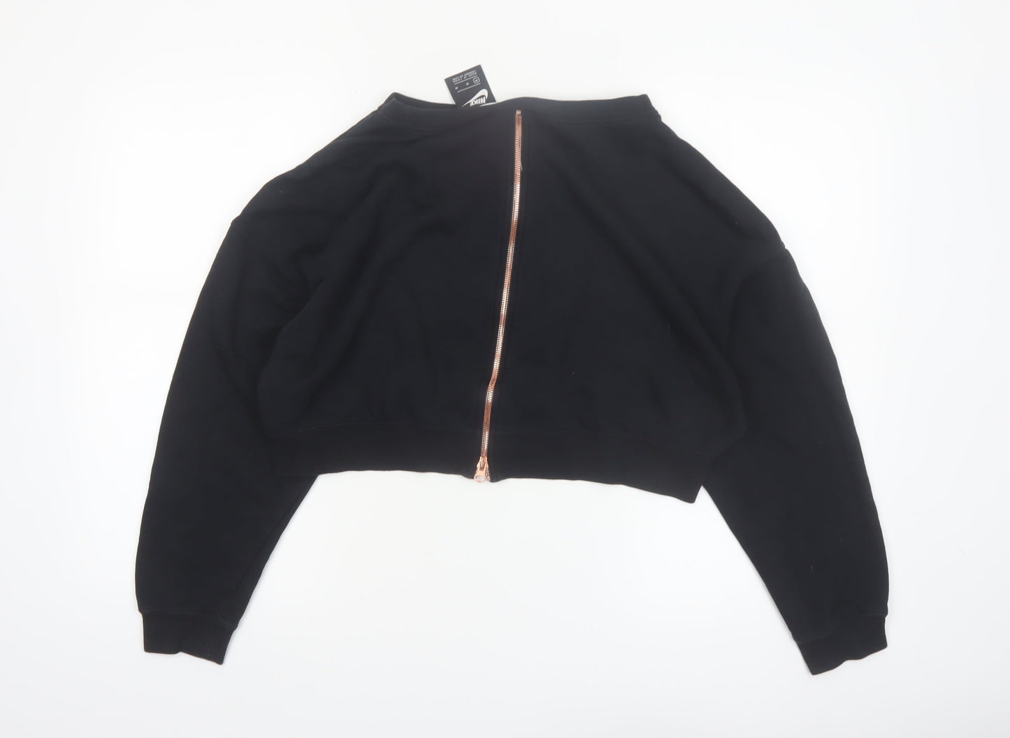 Nike Air Women's Black Cropped Sweatshirt M Full Zip Metallic Logo