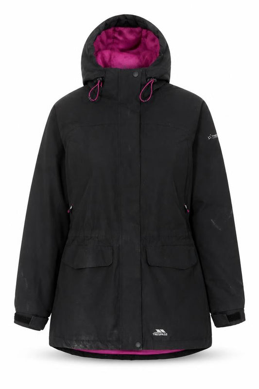 Trespass Women’s Black Waterproof Parka Jacket Size 12 Hooded Outdoor