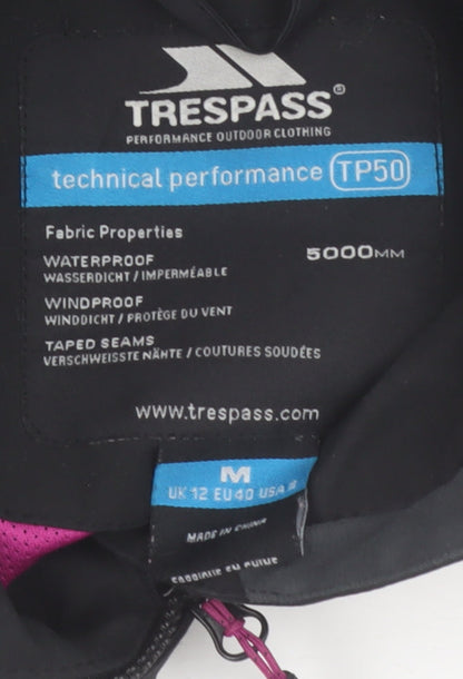 Trespass Women’s Black Waterproof Parka Jacket Size 12 Hooded Outdoor