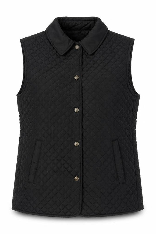 J.J. Riren Women's Black Quilted Sleeveless Waistcoat L