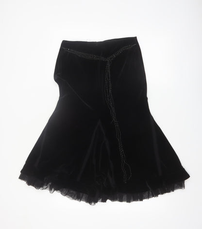 Principles Women’s Black Velvet Beaded Flare Midi Skirt Size 10