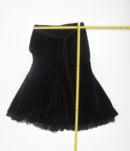 Principles Women’s Black Velvet Beaded Flare Midi Skirt Size 10