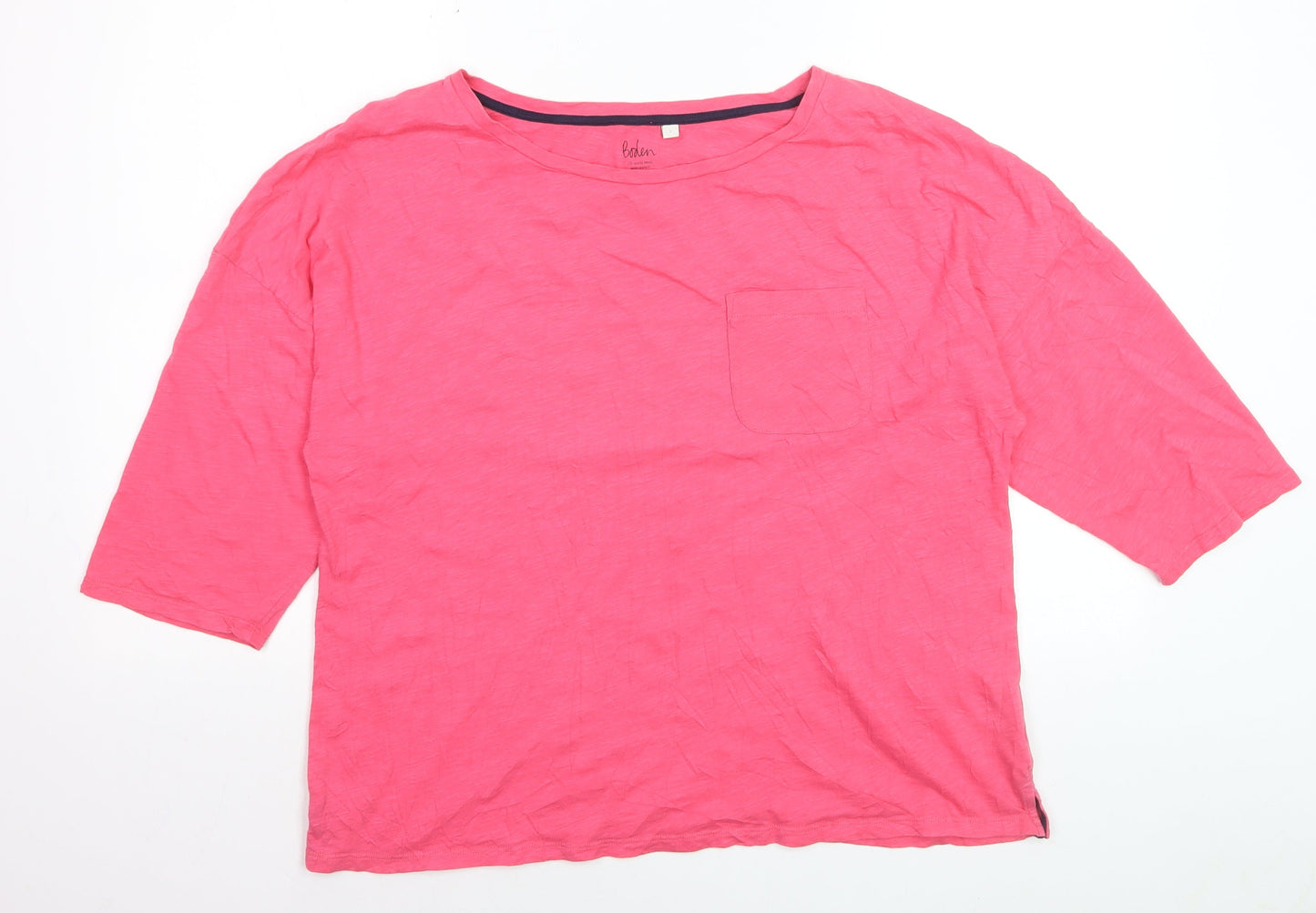 Boden Womens Pink L Basic Cotton 3/4 Sleeve Relaxed Fit T-Shirt