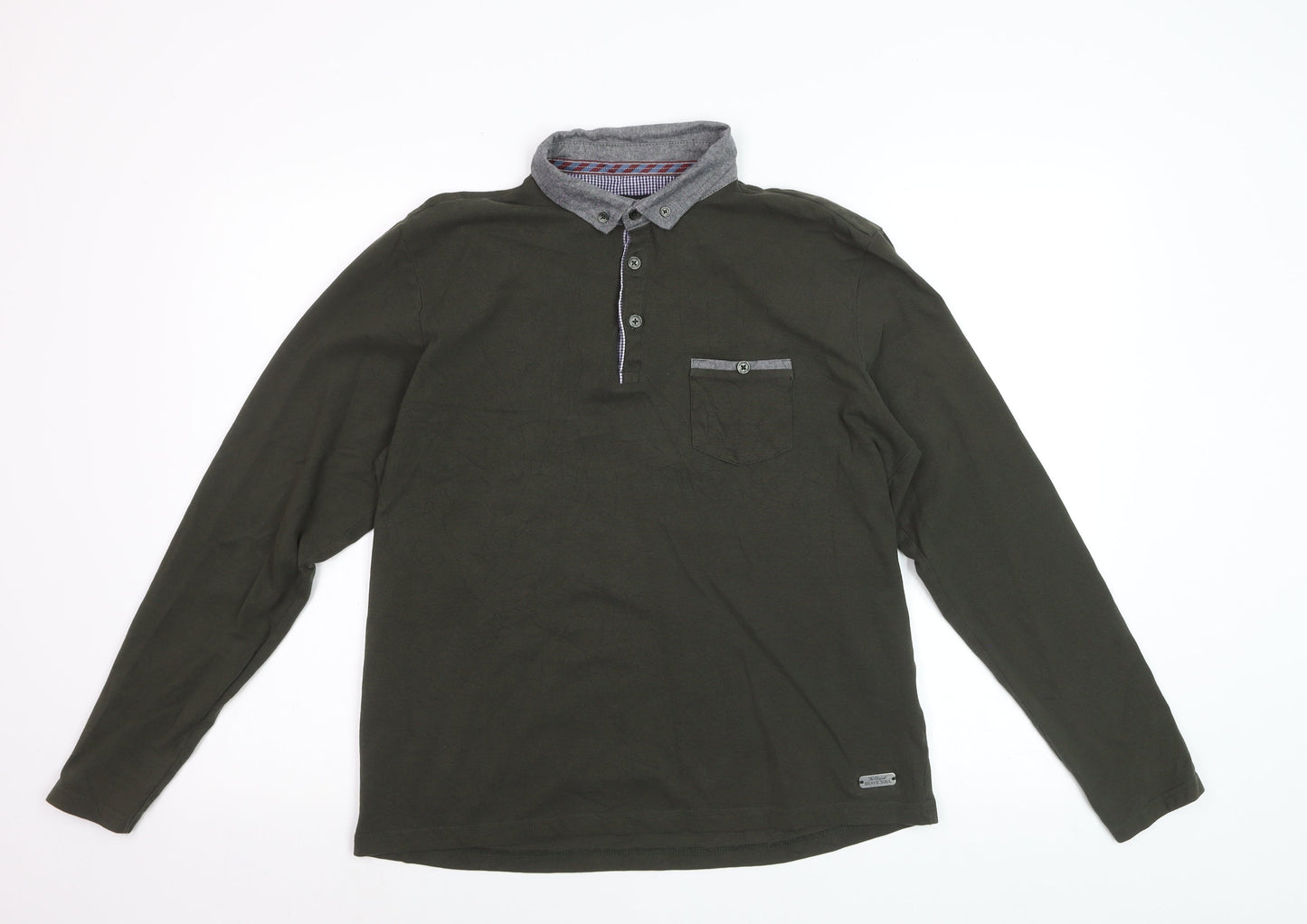 Brave Soul Men's Green Long Sleeve Collared Polo Shirt Size M