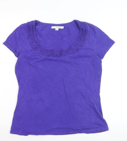 Boden Women's Purple Cotton Ruffle Scoop Neck T-Shirt UK 14