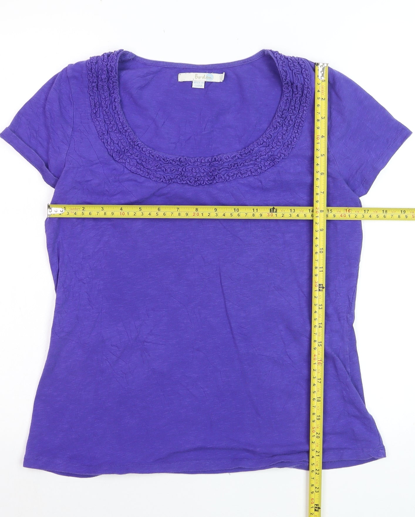 Boden Women's Purple Cotton Ruffle Scoop Neck T-Shirt UK 14