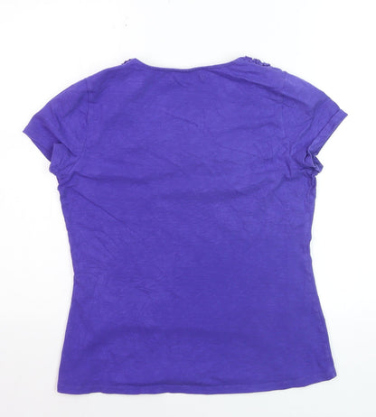 Boden Women's Purple Cotton Ruffle Scoop Neck T-Shirt UK 14