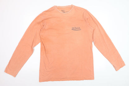 Von Dutch Men's Orange Long Sleeve Retro Cotton Top Size L