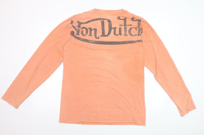 Von Dutch Men's Orange Long Sleeve Retro Cotton Top Size L