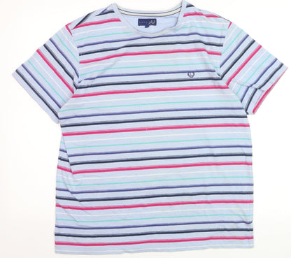 Lincoln Men's Multicoloured Striped Cotton Blend Crew Neck T-Shirt Large