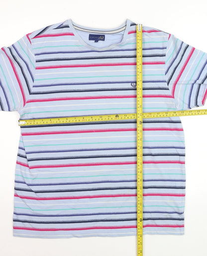 Lincoln Men's Multicoloured Striped Cotton Blend Crew Neck T-Shirt Large