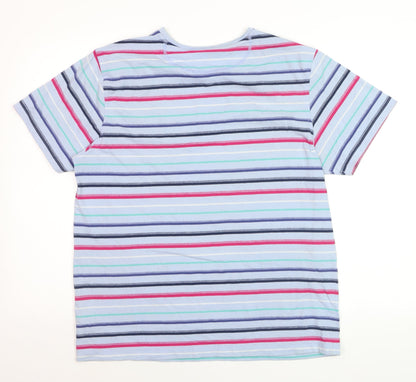 Lincoln Men's Multicoloured Striped Cotton Blend Crew Neck T-Shirt Large