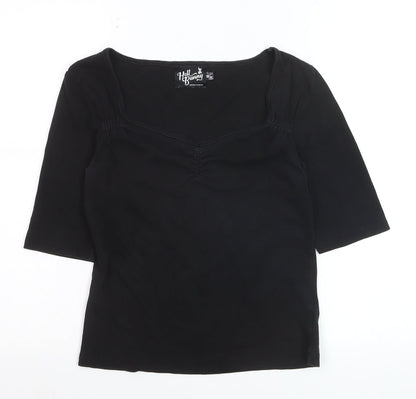 Hell Bunny Womens Black 3/4 Sleeve Cotton Elastane Basic Blouse UK 12