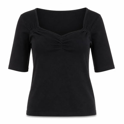 Hell Bunny Womens Black 3/4 Sleeve Cotton Elastane Basic Blouse UK 12