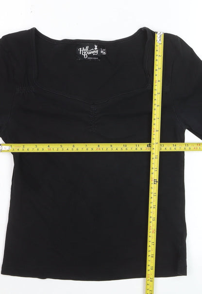 Hell Bunny Womens Black 3/4 Sleeve Cotton Elastane Basic Blouse UK 12