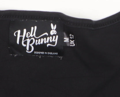 Hell Bunny Womens Black 3/4 Sleeve Cotton Elastane Basic Blouse UK 12