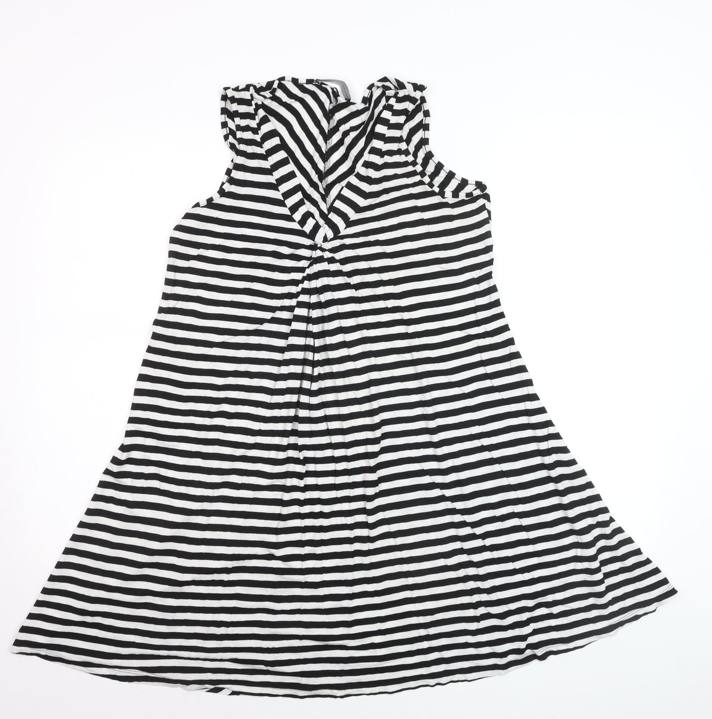 Marks and Spencer Women’s Black Stripe Viscose A-Line Knee Dress Size 16