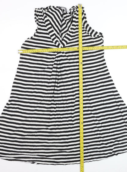 Marks and Spencer Women’s Black Stripe Viscose A-Line Knee Dress Size 16