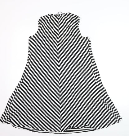 Marks and Spencer Women’s Black Stripe Viscose A-Line Knee Dress Size 16