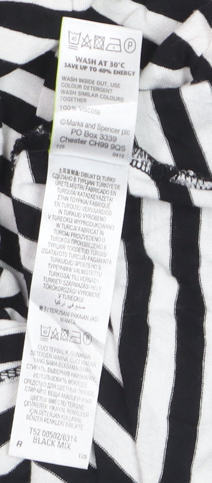 Marks and Spencer Women’s Black Stripe Viscose A-Line Knee Dress Size 16