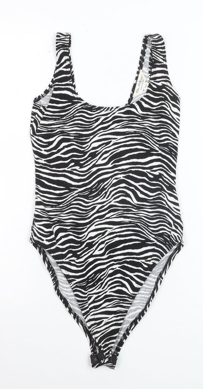Miss Selfridge Women's Black Zebra Print Bodysuit UK 8