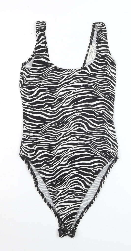 Miss Selfridge Women's Black Zebra Print Bodysuit UK 8