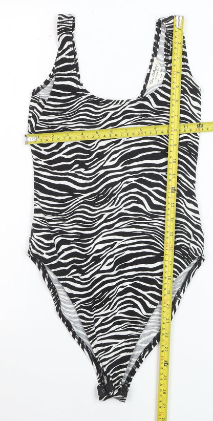 Miss Selfridge Women's Black Zebra Print Bodysuit UK 8
