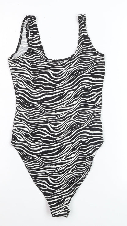 Miss Selfridge Women's Black Zebra Print Bodysuit UK 8
